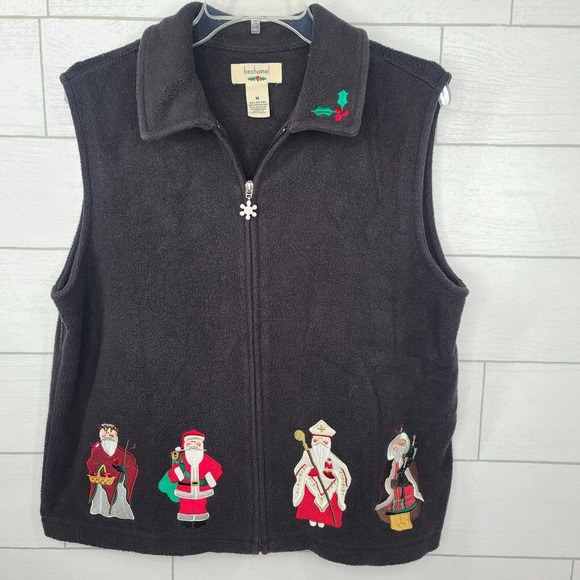 Bechamel Father Christmas Fleece Sweater Vest Medium Santa Black VTG Teachercore - Picture 11 of 13